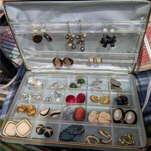 Costume Jewelry Earrings Lot - Screw back, Clips, Pierced 24 Pairs + 2 Pins